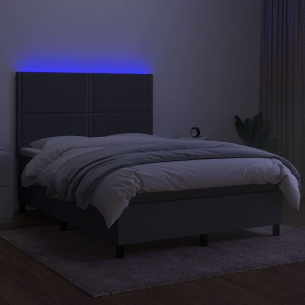 vidaXL Box spring postel s matrac&iacute; a LED tmavě &scaron;ed&aacute; 140x200 cm textil