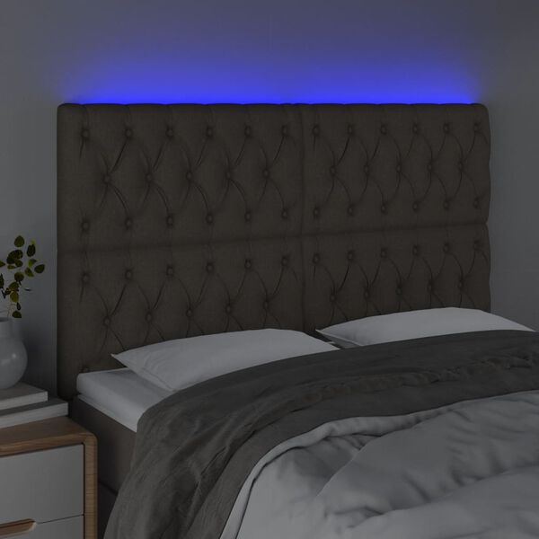 vidaXL Čelo postele s LED taupe 160x7x118/128 cm textil