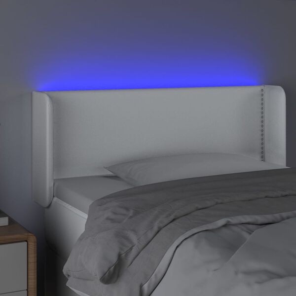 vidaXL Čelo postele s LED b&iacute;l&eacute; 93 x 16 x 78/88 cm uměl&aacute; kůže
