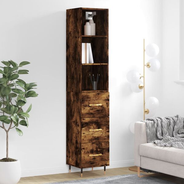 vidaXL Skř&iacute;ň highboard kouřov&yacute; dub 34,5 x 34 x 180 cm kompozitn&iacute; dřevo