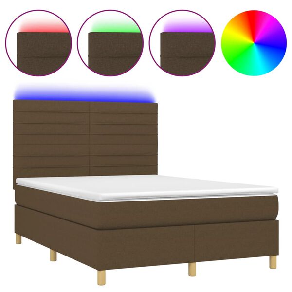 vidaXL Box spring postel s matrac&iacute; a LED tmavě hněd&aacute; 140x200 cm textil