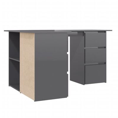 vidaXL Rohový psací stůl šedý vysoký lesk 145x100x76 cm dřevotříska