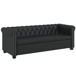 vidaXL Chesterfield 3m&iacute;stn&aacute; sedačka uměl&aacute; kůže čern&aacute;
