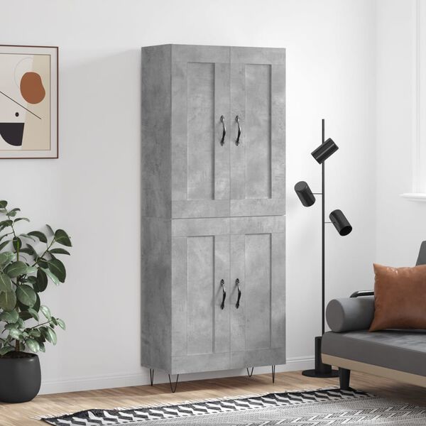 vidaXL Skř&iacute;ň highboard betonově &scaron;ed&aacute; 69,5x34x180 cm kompozitn&iacute; dřevo