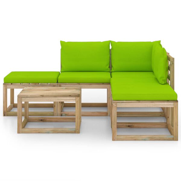 vidaXL 6d&iacute;ln&aacute; zahradn&iacute; sedac&iacute; souprava s jasně zelen&yacute;mi podu&scaron;kami