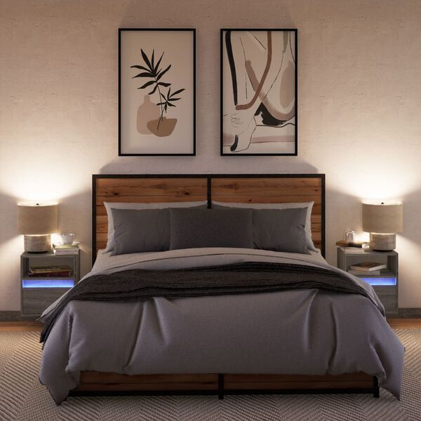 vidaXL N&aacute;stěnn&eacute; nočn&iacute; stolky s LED osvětlen&iacute;m 2 ks &scaron;ed&eacute; sonoma