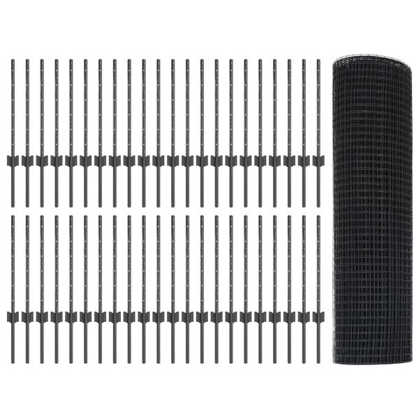 vidaXL Plot s sloupkem &Scaron;ed&aacute; 0,5 x 100 m Ocel a PVC