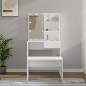 vidaXL Toaletn&iacute; stolek sada s LED b&iacute;l&yacute; kompozitn&iacute; dřevo