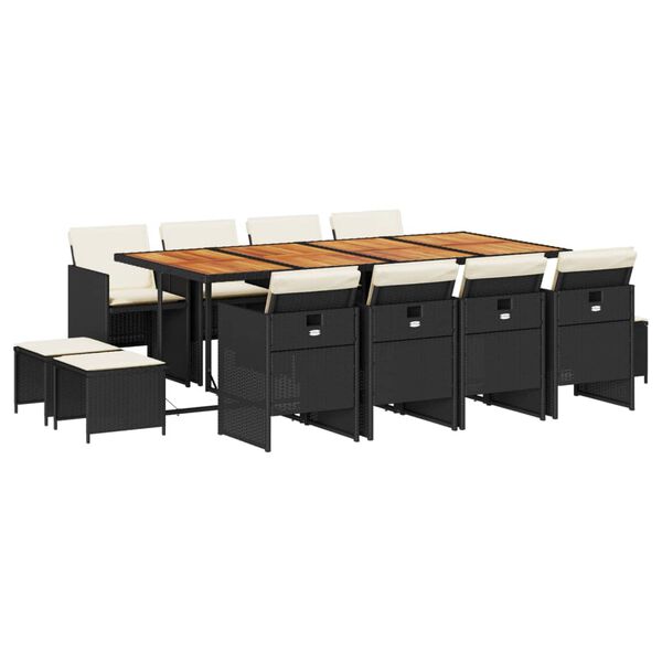 vidaXL 13d&iacute;ln&yacute; zahradn&iacute; j&iacute;deln&iacute; set s podu&scaron;kami čern&yacute; polyratan