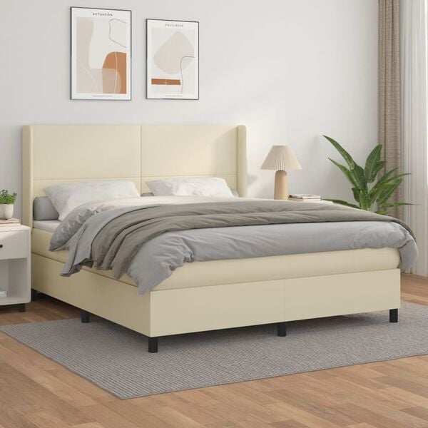 vidaXL Box spring postel s matrac&iacute; kr&eacute;mov&aacute; 180x200 cm uměl&aacute; kůže