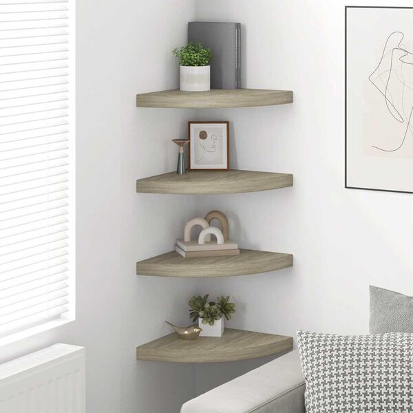323927 vidaXL Floating Corner Shelves 4 pcs Oak 35x35x3,8 cm MDF