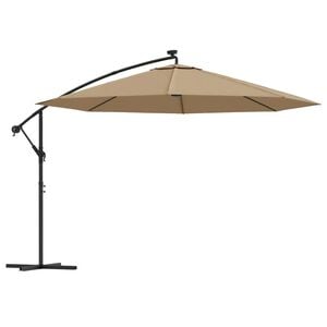 vidaXL Bočn&iacute; zahradn&iacute; slunečn&iacute;k s LED a kovovou tyč&iacute; 350 cm taupe