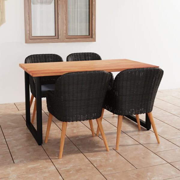 vidaXL 5d&iacute;ln&yacute; zahradn&iacute; j&iacute;deln&iacute; set s podu&scaron;kami polyratan čern&yacute;