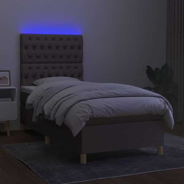 vidaXL Box spring postel s matrac&iacute; a LED taupe 100x200 cm textil