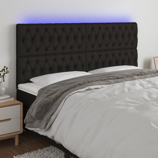 vidaXL Čelo postele s LED čern&eacute; 180x7x118/128 cm textil