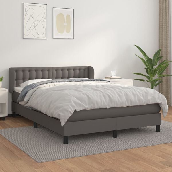 vidaXL Box spring postel s matrac&iacute; &scaron;ed&aacute; 140 x 190 cm uměl&aacute; kůže
