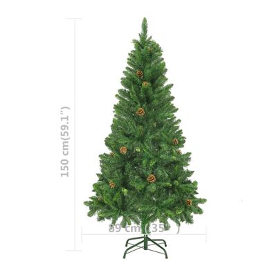 vidaXL Umělý vánoční stromek s LED osvětlením a šiškami zelený 150 cm