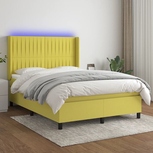 vidaXL Box spring postel s matrac&iacute; a LED zelen&aacute; 140x190 cm textil