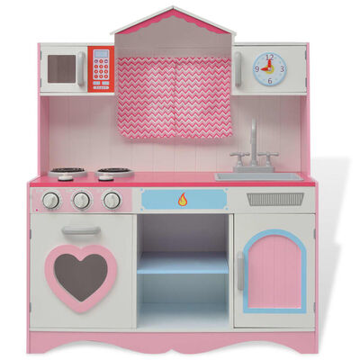 vidaXL Dětská kuchyňka dřevěná 82x30x100 cm růžovo-bílá