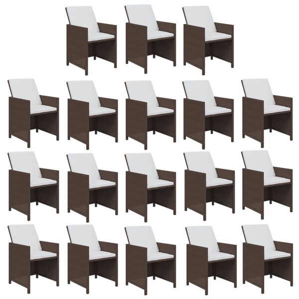 vidaXL 19d&iacute;ln&yacute; zahradn&iacute; j&iacute;deln&iacute; set s podu&scaron;kami polyratan hněd&yacute;