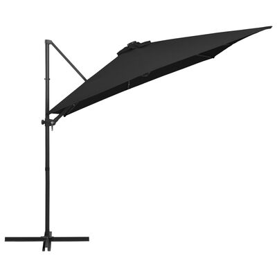 vidaXL Konzolový slunečník s LED světly ocelová tyč 250 x 250 cm černý
