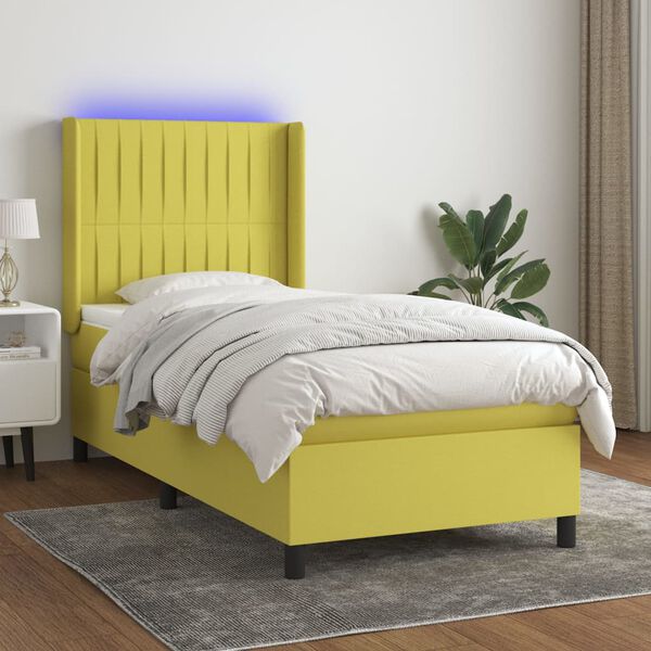 vidaXL Box spring postel s matrac&iacute; a LED zelen&aacute; 90x200 cm textil