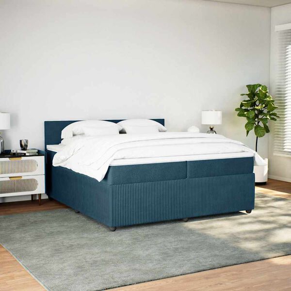 vidaXL Box spring postel s matrac&iacute; modr&aacute; 200 x 200 cm samet