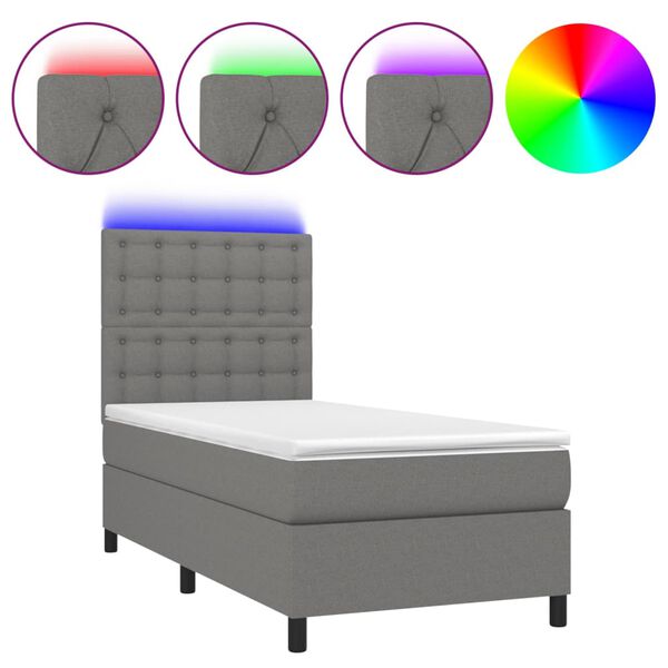 vidaXL Box spring postel s matrac&iacute; a LED tmavě &scaron;ed&aacute; 100x200 cm textil