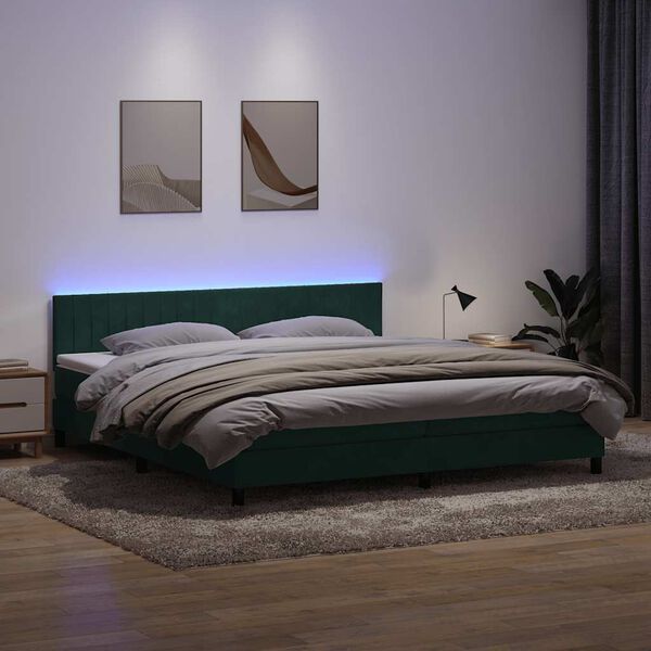 vidaXL Box spring postel s matrac&iacute; a LED tmavě zelen&aacute; 200x210 cm samet