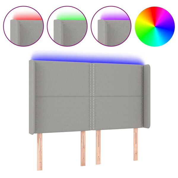 vidaXL Čelo postele s LED světle &scaron;ed&eacute; 147x16x118/128 cm textil