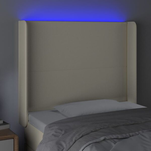 vidaXL Čelo postele s LED kr&eacute;mov&eacute; 83 x 16 x 118/128 cm uměl&aacute; kůže