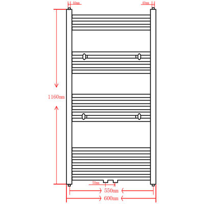 Šedý žebříkový radiátor na ručníky rovný ústřední topení 600 x 1160 mm
