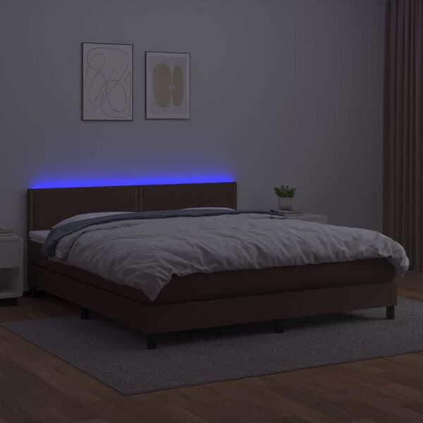 vidaXL Box spring postel s matrac&iacute; a LED hněd&aacute; 180x200 cm uměl&aacute; kůže