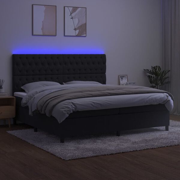 vidaXL Box spring postel s matrac&iacute; a LED čern&aacute; 200x200 cm samet