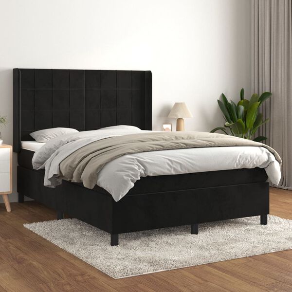 vidaXL Box spring postel s matrac&iacute; čern&aacute; 140x200 cm samet