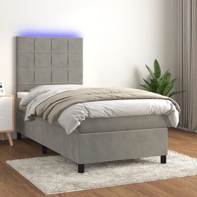 vidaXL Box spring postel s matrací a LED světle šedá 80 x 200 cm samet