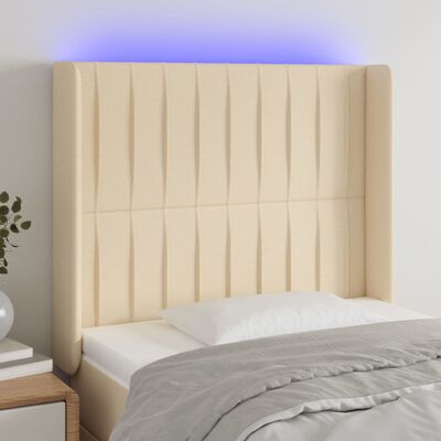 vidaXL Čelo postele s LED krémové 103 x 16 x 118/128 cm textil