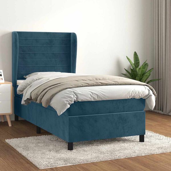 vidaXL Box spring postel s matrac&iacute; tmavě modr&aacute; 80 x 200 cm samet