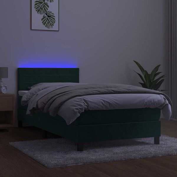 vidaXL Box spring postel s matrac&iacute; a LED tmavě zelen&aacute; 100x200 cm samet
