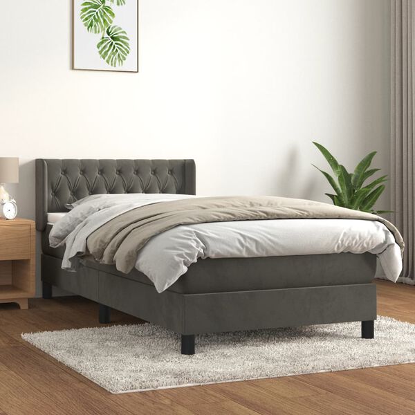 vidaXL Box spring postel s matrac&iacute; tmavě &scaron;ed&aacute; 90x190 cm samet