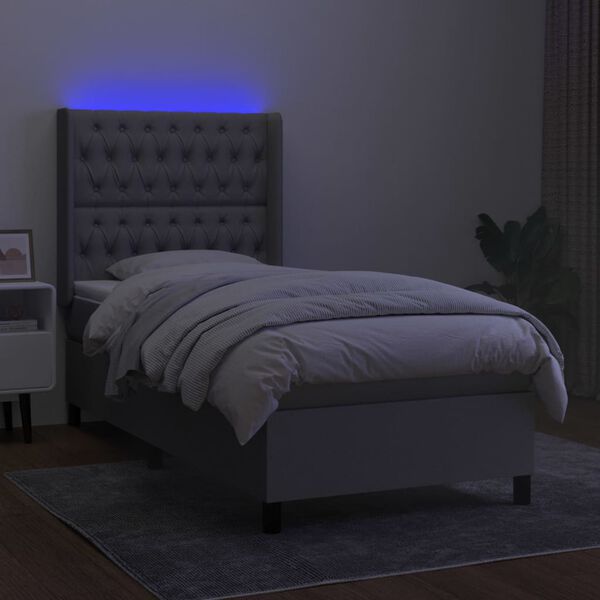vidaXL Box spring postel s matrac&iacute; a LED světle &scaron;ed&aacute; 90x190 cm textil