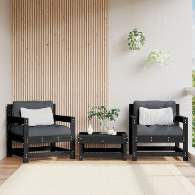 vidaXL Zahradní židle s poduškami 2 ks černé masivní borové dřevo