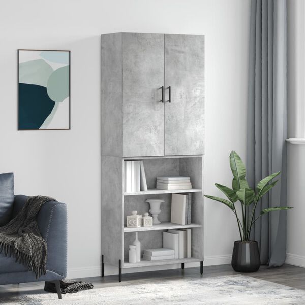 vidaXL Skř&iacute;ň highboard betonově &scaron;ed&aacute; 69,5x34x180 cm kompozitn&iacute; dřevo