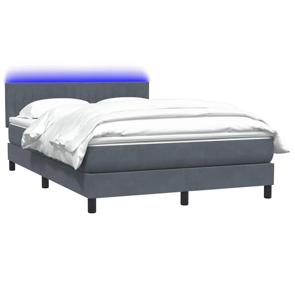 vidaXL Box spring postel s matrac&iacute; a LED tmavě &scaron;ed&aacute; 140x220 cm samet