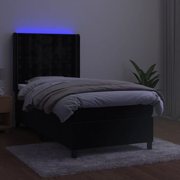 vidaXL Box spring postel s matrac&iacute; a LED čern&aacute; 90x200 cm samet