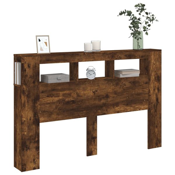 vidaXL Čelo postele s LED kouřový dub 160 x 18,5 x 103,5 cm kompozit