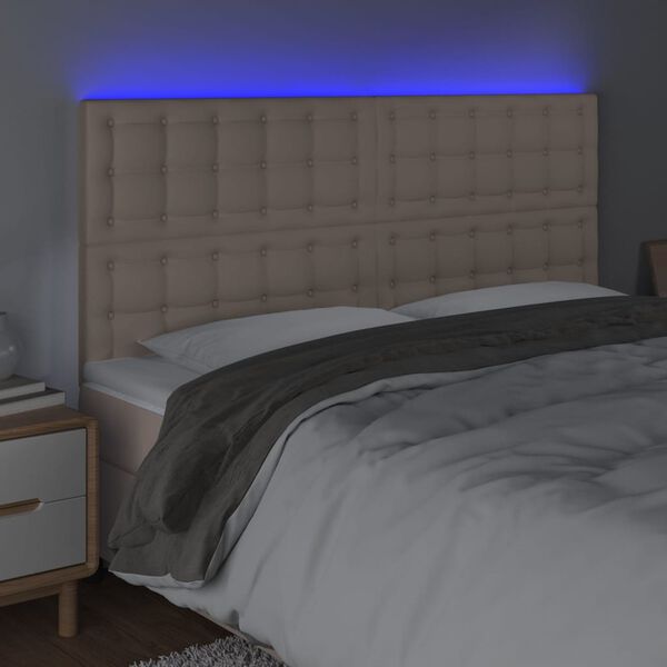 vidaXL Čelo postele s LED cappuccino 180x5x118/128 cm uměl&aacute; kůže