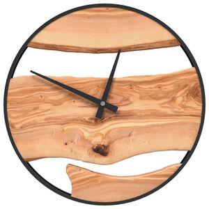 vidaXL N&aacute;stěnn&eacute; hodiny hněd&eacute; &Oslash; 35 cm železo a olivov&eacute; dřevo