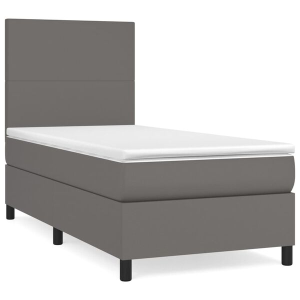 vidaXL Box spring postel s matrac&iacute; &scaron;ed&aacute; 100x200 cm uměl&aacute; kůže