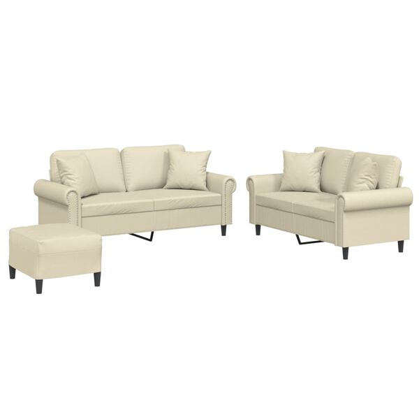 vidaXL 3d&iacute;ln&aacute; sedac&iacute; souprava s pol&scaron;t&aacute;ři kr&eacute;mov&aacute; uměl&aacute; kůže